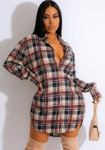 Camisa suelta a cuadros de algodón cómoda y a la moda de otoño e invierno para mujer