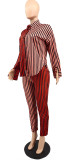 Women'S Cute Striped Patchwork Shirt Two Piece Pants Set