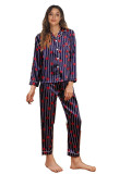 Homewear Pajama's Dames satijnen overhemd en broek met lange mouwen Tweedelig nachtkleding Herfst