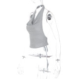 Sexy Nightclub Style Women'S Solid Color Shiny Silk Reflective Low Back Tie Waist Halter Neck Tank Top