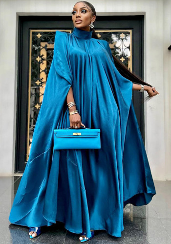 Dubai Moslim Vrouwen Hoge Hals Losse Swing Robe Satijnen Jurk Dames Abaya