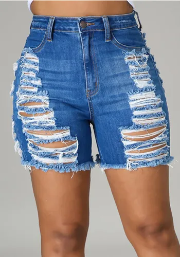 Sexy High Waist Ripped Cut-Out Stretch Denim Shorts