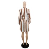 Women Wear Casual Striped Long-Sleeved Dress