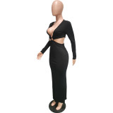 Women Sexy V-Neck Long Sleeve Cut-Out Bodycon Dress