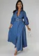 Women Fall Blue Long Sleeved Denim Shirt Dress
