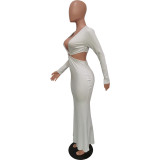 Women Sexy V-Neck Long Sleeve Cut-Out Bodycon Dress