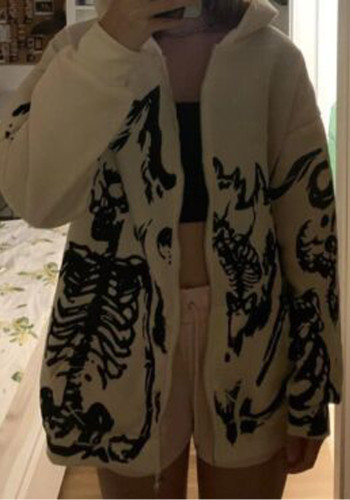 Damen Herbst/Winter bedruckte langärmlige Jacke mit Kapuze