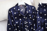 Women Thin Turndown Collar Printed Long Sleeve Pajama Two-Piece