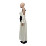 Women Elegant V Neck Off-Shoulder Long Sleeved Dress