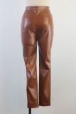 Trend Tight Fitting Pu Leather trousers Style all-match high waist pencil pants