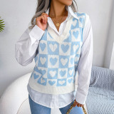 Fall/Winter Preppy Heart Print Knitting Vest Sweater Vest