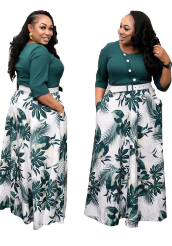 Afrikaanse plus size vrouwen maxi jurk casual vrouwen breien ronde hals A-lijn jurk