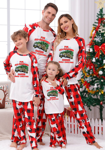 Eltern-Kind-Loungewear Weihnachts-Loungewear Eltern-Kind-Anzüge Plaid Patchwork bedruckte Loungewear