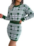 Fall/Winter Contrast Plaid Crop Sweater Bodycon Knitting Suit