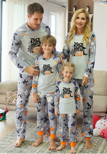 Parent-child home clothes Halloween children's clothes home clothes pajamas women's home clothes gray Halloween