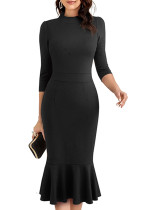 Chic Career Mid Waist Round Neck Solid Zip Up Fashion Women Bodycon Career Dress