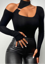 Top básico liso negro con hombros descubiertos para mujer
