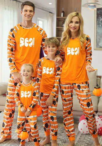 Parent-child home clothes Halloween children's clothes home clothes pajamas women's home clothes orange halloween