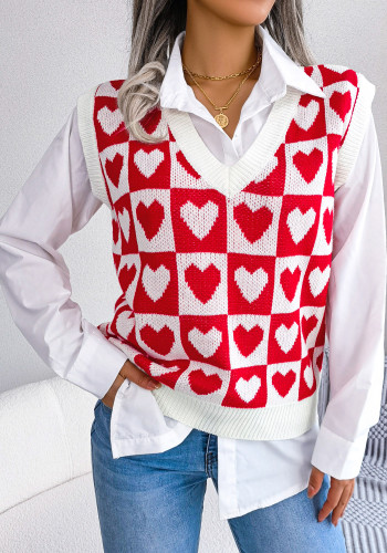 Colete de tricô com estampa de coração outono/inverno colete suéter