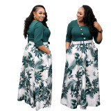African Plus Size Women's Maxi Dress Casual Women's Knitting Round Neck A-Line Dress