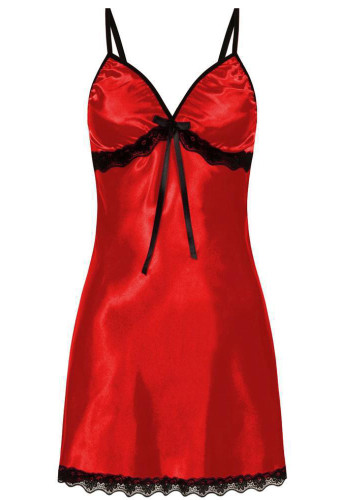 Wholesale faux silk lace suspender nightdress with bow