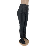 Women's Fall/Winter Pleated Tight Fitting Versatile High Stretch Pu Leather Women's Casual Pants