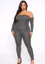 Plus plus size jumpsuit Solide slanke chique sexy strapless kraag jumpsuit