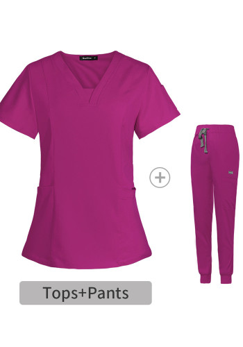 Fabrieks v-hals Tweedelige operatiejurk pak vrouwen ziekenhuis borstel hand kleding stretch korte mouwen verpleegster werkkleding afdrukken