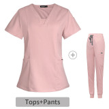 Factory v-neck Two Pieces surgical gown suit women's hospital brush hand clothes stretch short-sleeved nurse work clothes printing