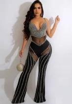 Sexy See-Through Deep V Sling Beaded Jumpsuit