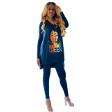 Crinkle Queen Character Print Casual Two Piece
