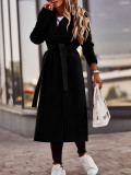 Autumn And Winter Simple Long-Sleeved V-Neck Belted Women Coat Outwear