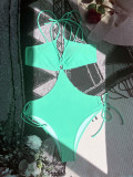 One Piece Swimsuit Solid Color Lace-Up Bikini Women'S Cutout Swimwear