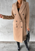 Cappotto doppiopetto a maniche lunghe semplice da donna alla moda autunno e inverno