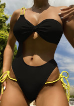 Traje de baño de una pieza Bikini de color sólido con un hombro para mujer Traje de baño de bikini con espalda baja