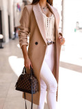 Women Autumn/Winter Simple Long Sleeve Turndown Collar Button Solid Long Coat
