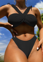 Sexy Bikini Swimsuit Women Low Back Solid Color Cutout Swimwear