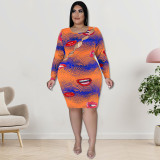 Plus Size Women'S Print Cutout Long Sleeve Bodycon Dress