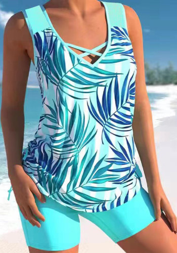 Tweedelige bikini met digitale print en slim fit badpak met hoge taille en vierkante pijpen