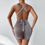 Women Summer Lace-Up Sleeveless Backless Mini Dress