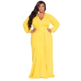 Plus Size Women Solid Tie Long Sleeve Shirt Dress