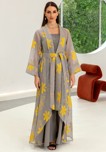 Muslimisches Sling-Kleid für Frauen + zweiteiliges Set mit bedruckter Robe