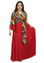 Женское шифоновое платье больших размеров с v-образным вырезом и поясом с принтом