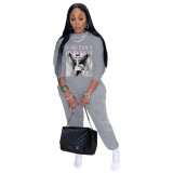Womens Letter Print Long Sleeve Top and Pant Two Piece Set