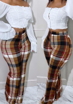 Pantalones sueltos con estampado de cuadros para mujer