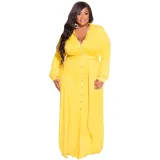 Plus Size Women Solid Tie Long Sleeve Shirt Dress