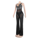 Sexy See-Through Deep V Sling Beaded Jumpsuit