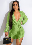 Women V-Neck Sexy Pleated Tie Jumpsuit