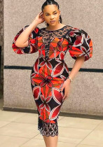 Женское винтажное кружевное платье с пышными рукавами и цветочным принтом