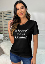 T-shirt a maniche corte con stampa lettera casual da donna